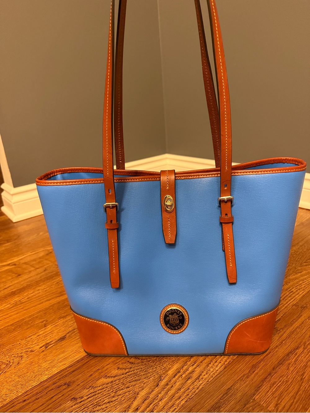 Dooney & Bourke Blue Tote with Brown Leather Trim